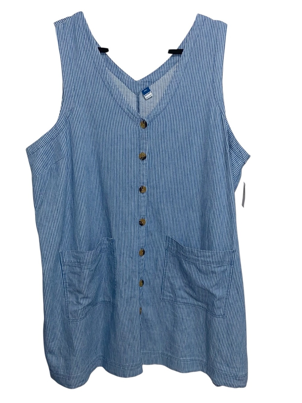 Old Navy Dress Womens XXL Jumper Pockets Button Mini Railroad Stripe Coastal NWT